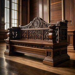 Judge&rsquo;s Bench with Ornate Wooden Details
