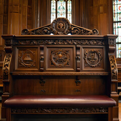 Judge&rsquo;s Bench with Ornate Wooden Details
