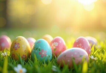 vibrant easter egg decoration fresh green grass festive spring stationery designs, arrangement, colors, patterns, creative, holiday, tradition, nature, bright