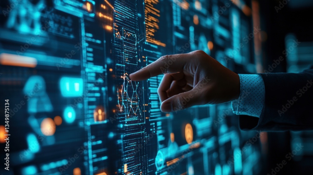 Poster interactive digital interface, futuristic technology and data visualization