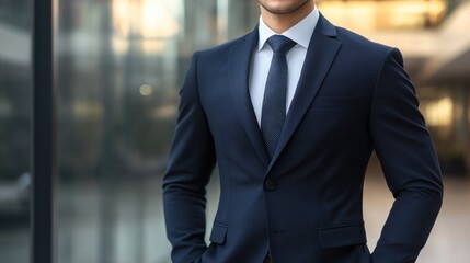Close-up of a Man in a Navy Blue Suit