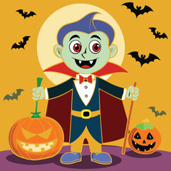 Cute Vampire Halloween Costume Illustration