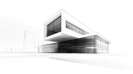 Architectural sketch of modern building design, city background