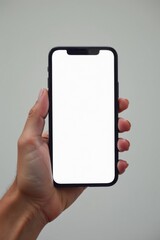 Close-up of female hand holding cell phone with blank screen, empty, design, female