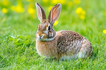 Fototapeta premium Adorable Brown Rabbit in a Lush Green Meadow