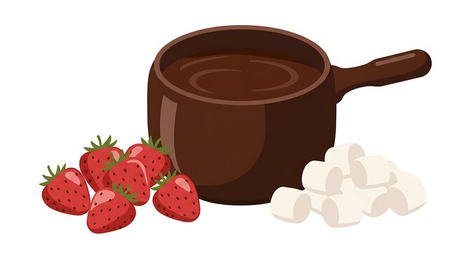 chocolate pot with strawberries and marshmallows clip art preview