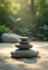 Obraz premium zen stone arrangement tranquil sand meditative composition serene harmony peaceful nature, landscape, rock, earth, gravel, meditation, design, focus