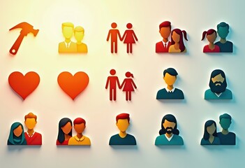 unique creative day icon set featuring diverse designs symbols related father celebrations, family, gift, man, child, cartoon, graphic, happy, fun, style