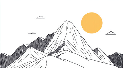 Mountain peak illustration with sun graphic