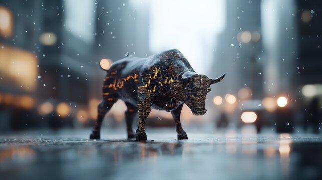 Bull Market, strong growth in New York stock traders stock charts up