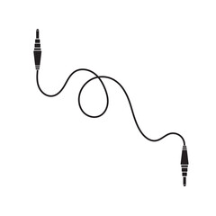 Audio jack 3.5 mm in black color.  3.5 mm stereo audio extension cable isolated on white background. AUX Male to Male plug audio cable. headphone extension cable. Vector illustration.
