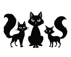 Cute Black Cats Silhouette Illustration. Vector Art
