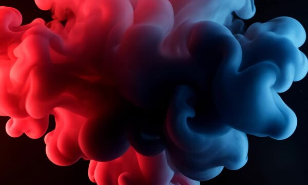 Abstract Motion of Red and Blue Ink Droplets Mixing in Dark Background to Create a Visually Dynamic and Mesmerizing Effect Perfect for Artworks Backgrounds or Visuals Materials For Adobe Stock Photo