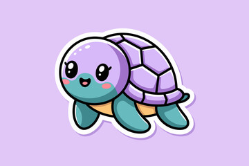 Cute Cartoon Turtle with Purple Shell and Cheerful Expression on Soft Lavender Background