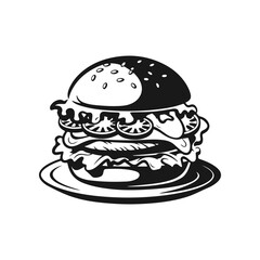 Illustration of a hamburger. Burger emblem. Vector illustration