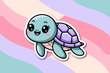 Cute Cartoon Turtle Character with Bright Colors on Pastel Background