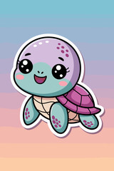 Cute Cartoon Turtle with a Cheerful Expression on a Soft Gradient Background