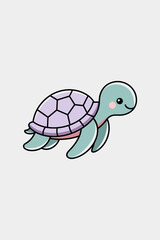 Cute Cartoon Turtle Swimming with Joyful Expression in Soft Pastel Colors