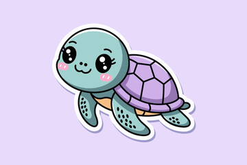 Cute Cartoon Sea Turtle with a Purple Shell Against a Soft Purple Background