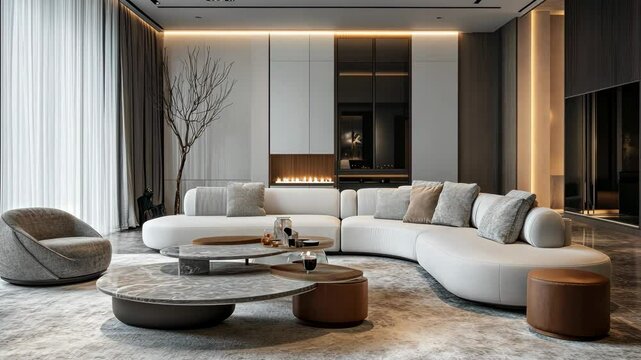 A smart home setup with voice-controlled lighting and sleek furniture digital