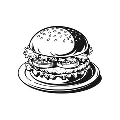 Illustration of a hamburger. Burger emblem. Vector illustration