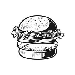 Illustration of a hamburger. Burger emblem. Vector illustration