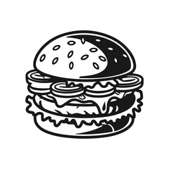 Illustration of a hamburger. Burger emblem. Vector illustration