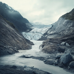 A photo of a melting glacier landscape due to climate change