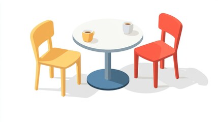 Colorful cafe table and chairs isometric illustration