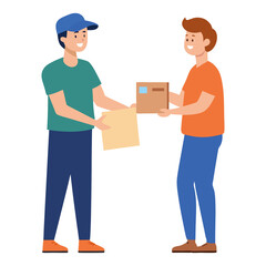 Delivery Worker Handing Package to Customer – Professional Vector Style on Transparent Background