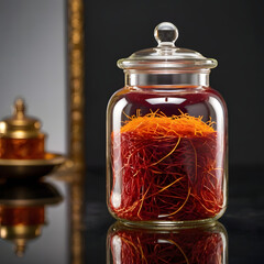 Saffron Threads in a Glass Jar
