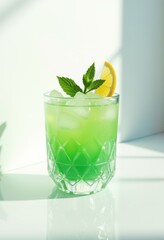 floating beverage minimalistic background highlighting clean lines subtle color harmony, drink, soda, cocktail, mocktail, fizz, refreshment, water, ice