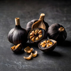 Black Garlic Bulbs and Peeled Cloves