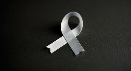 White awareness ribbon on dark background symbolizing support for cause