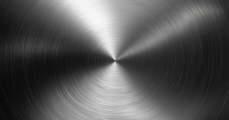 Abstract circular brushed metal texture with radial lines and light reflecting pattern design