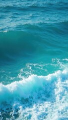 Deep blue turquoise sea with strong wave movement and sea foam, deep blue sea, wave motion, sea surface