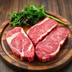 Fototapeta premium Close up of fresh meat fillet on wooden table