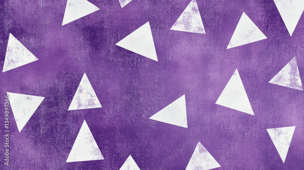 Poster abstract purple background with scattered white triangles.