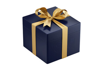 Obraz premium A Beautifully Wrapped Midnight Blue Gift Box with Gold Ribbon