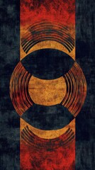 An abstract composition depicting circular shapes and layered textured backgrounds