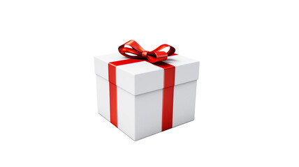 Fototapeta premium White gift box with red ribbon bow isolated on transparent background png.