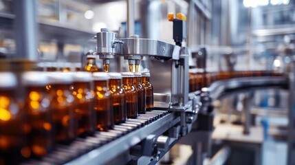 Automated Pharmaceutical Bottle Filling Production Line in Modern Factory