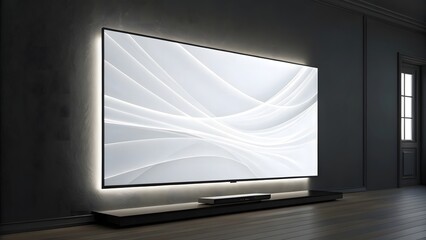 Fototapeta premium LED TV screen mounted on a dark wall, creating a sleek and modern look- 3D rendering