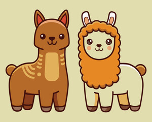 Cute Cartoon Llamas. Adorable Alpaca Illustration