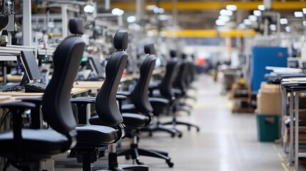 Assembly Line of Ergonomic Office Chairs in a Modern Factory