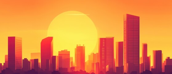 Sunset Urban Skyline with Silhouetted Buildings and Warm Colors