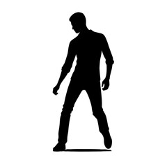 Stylish male silhouette, posed dynamically in a fashionable outfit against on a transparent background, copy space