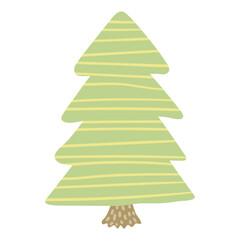 Cartoon green tree hand drawn illustration. Scandinavian style flat design, isolated vector. Forest, woodland, park scene, landscape element. Kids seasonal clip art, spring, summer print