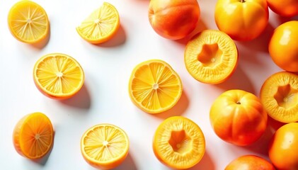 Sun-dried apricots, vibrant orange, scattered on white , healthy eating, ingredient, background