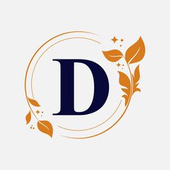 D Letter With Minimalist Circle Leaf Logo